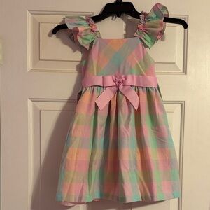 Bonnie Jean Pastel Plaid Dress with Pink Waist Bow